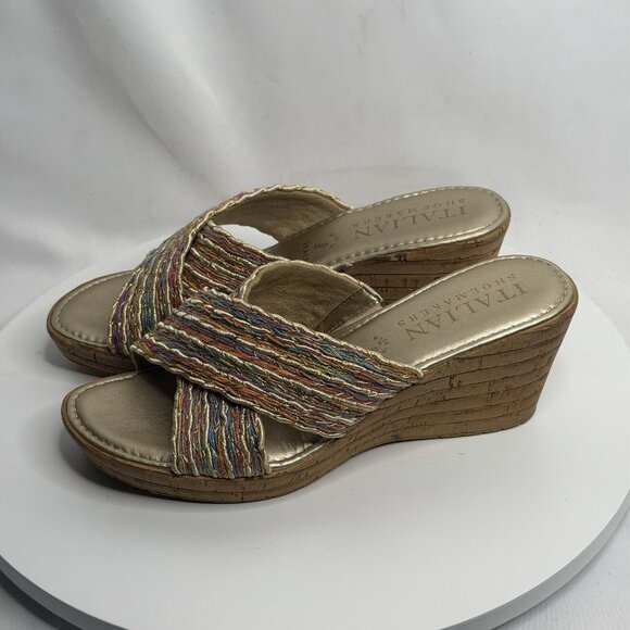 Italian Shoemakers Womens US 6M Multi-Color gold metallic Wedge Slip-On Sandal - Picture 1 of 8